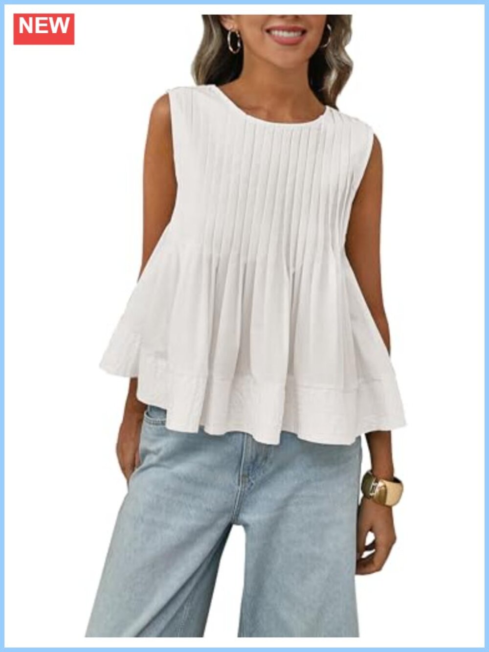Women's Pleated Peplum Tank Top Sleeveless Summer Blouse Fitted